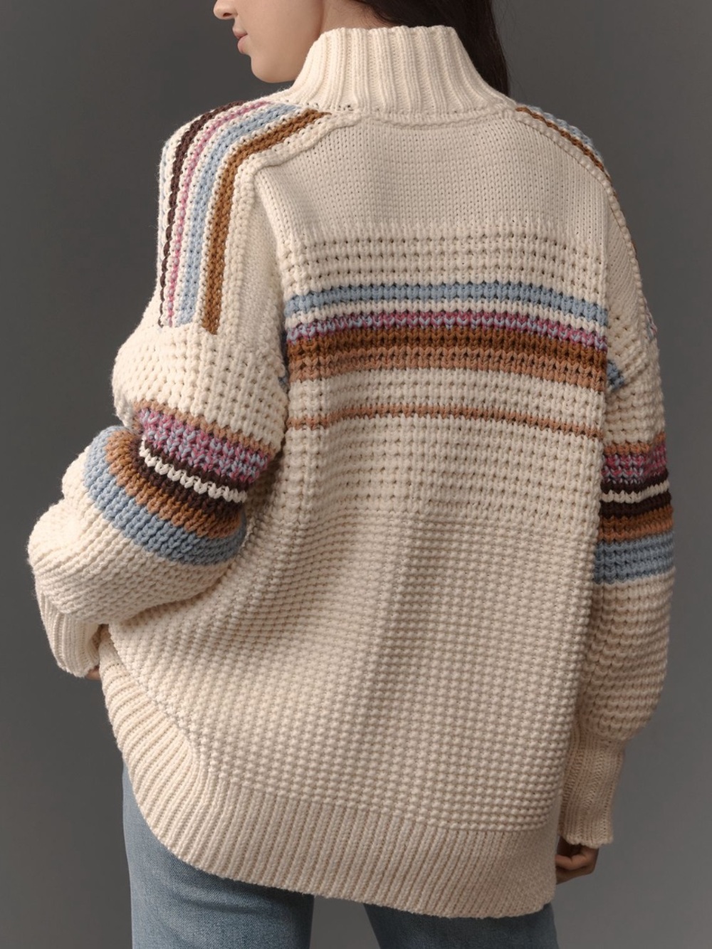 Anthropologie Maeve High-Collar Mixed-Stitch
Cardigan Sweater Size L - Picture 3 of 10